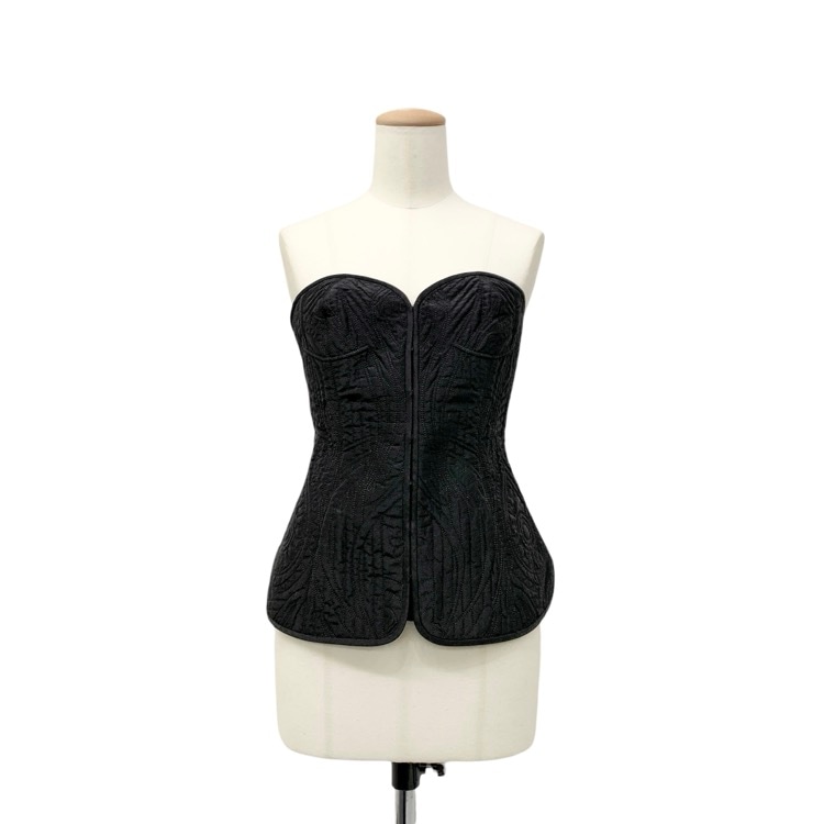 Mame Kurogouchi マメクロゴウチ Floral Quilted Silk Bustier キルティングビスチェ ブラック 1 MM23PF-SH721