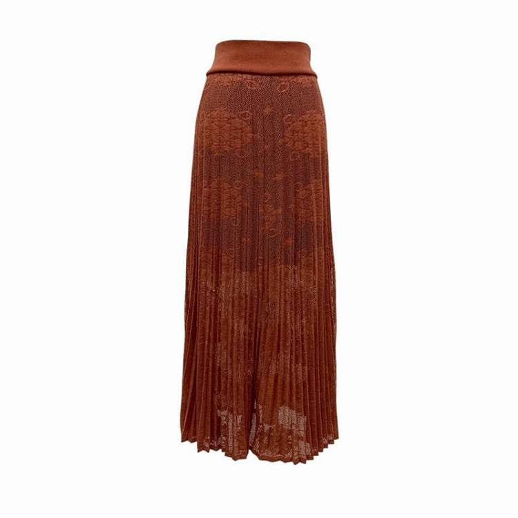 Mame Kurogouchi マメクロゴウチ Knit Jacquard Pleats Skirt ニットジャガードプリーツスカート ブラウン 1 MM17AW-KN012