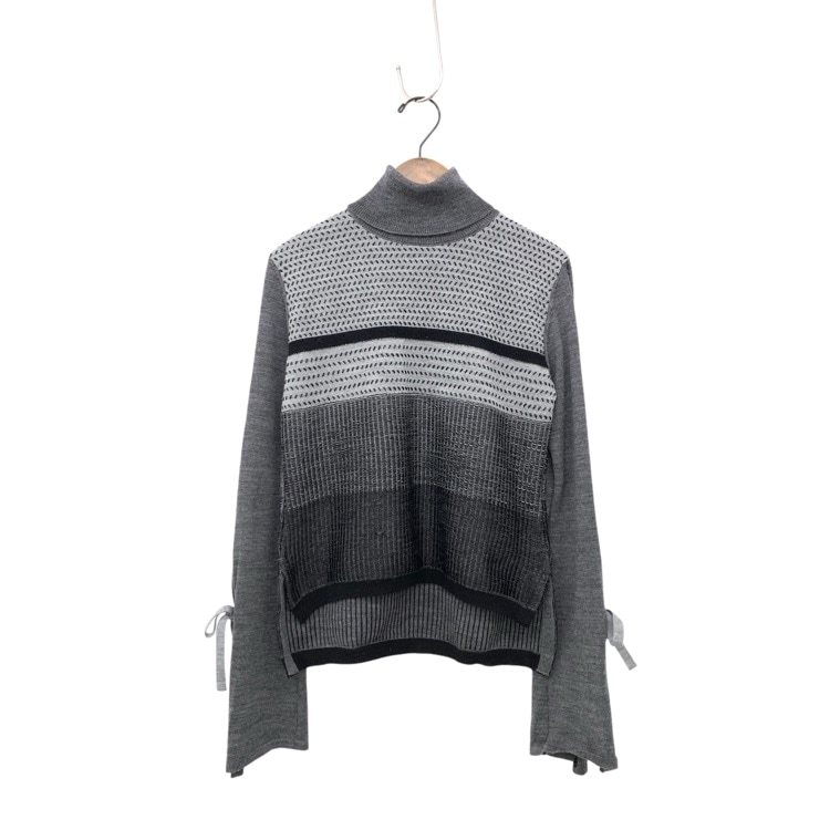 Mame Kurogouchi マメクロゴウチ 刺し子刺繍ニットトップス セーター グレー 2 MM17AW-KN502