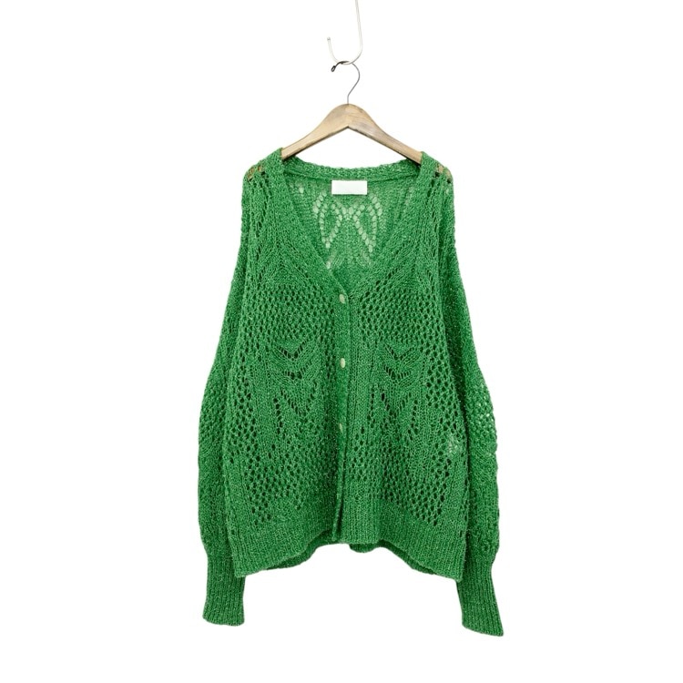 Mame Kurogouchi マメクロゴウチ Botanical Pattern Knitted Lame Cardigan ラメ カーディガン グリーン 2 MM22PS-KN732