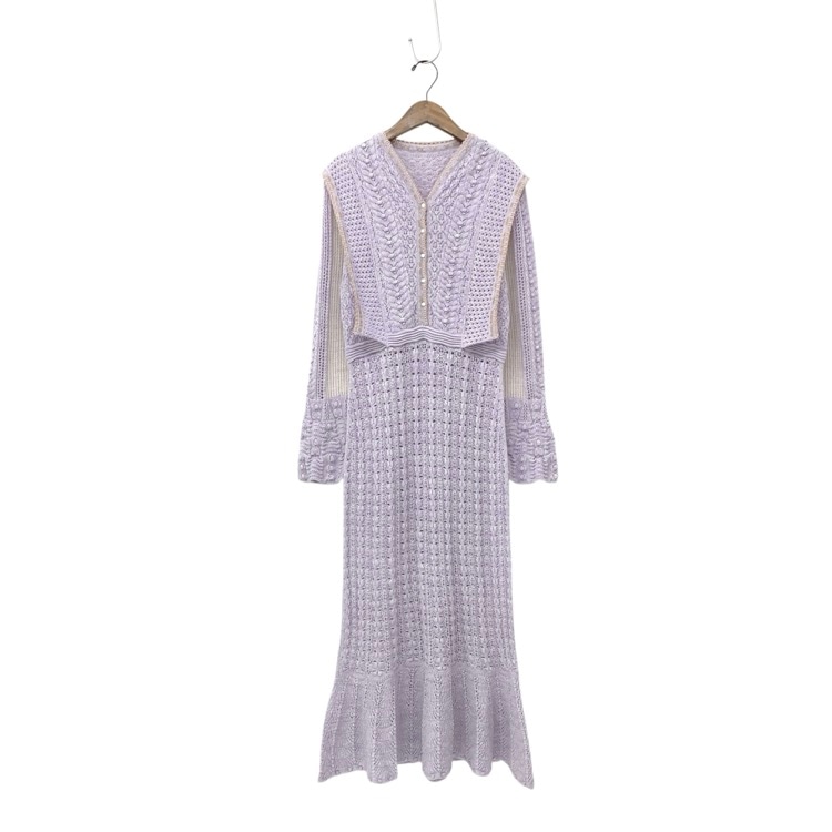 24AW Mame Kurogouchi マメクロゴウチ Openwork Pattern Knitted Dress 透かし柄レースニットドレス ワンピース 3 MM24FW-KN076