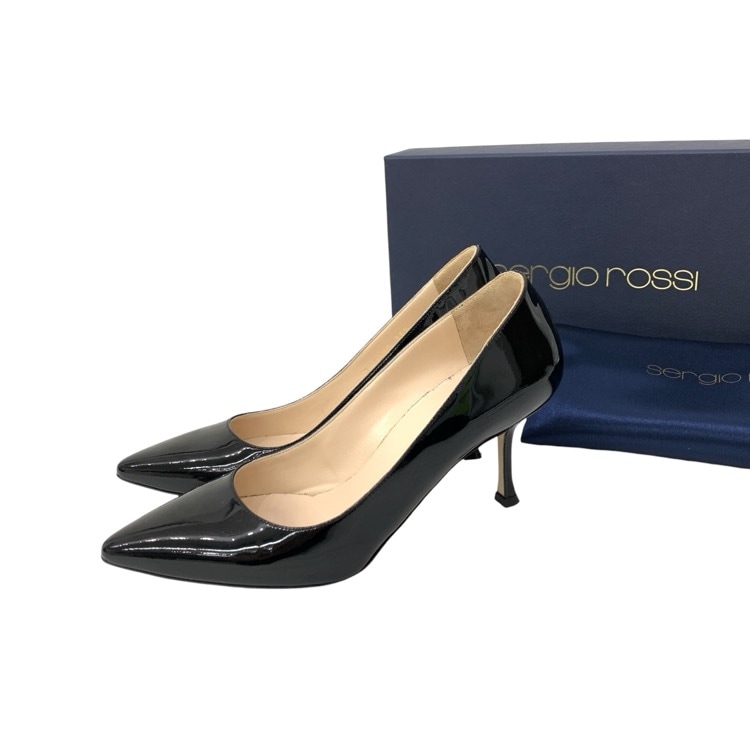 Sergio Rossi セルジオロッシ ポインテッドエナメル パンプス ブラック 361/2 A31100