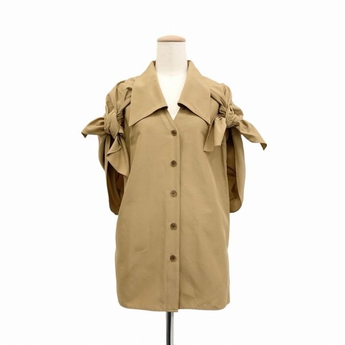 未使用品 AKIRANAKA アキラナカ GWEN SILK COTTON SHIRT 袖リボンシャツ ブラウス ベージュ 1 AR1938BE