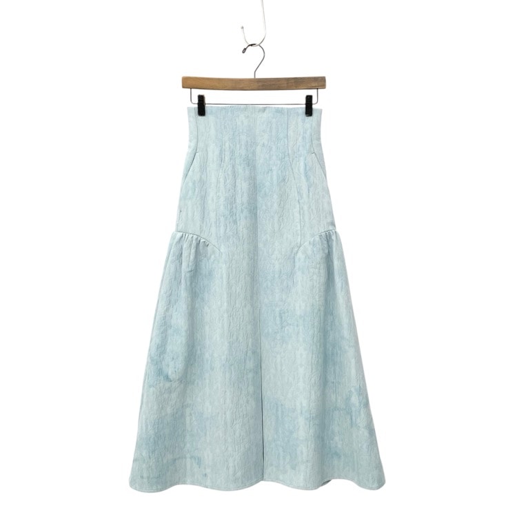 2024SS Mame Kurogouchi マメクロゴウチ Unlevel Dyeing Box Pleats Skirt ムラ染めジャガードスカート ブルー 1 MM24SS-SK038