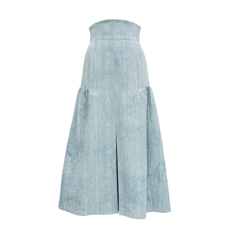 未使用品 2024SS Mame Kurogouchi マメクロゴウチ Unlevel Dyeing Box Pleats Skirt ムラ染めジャガードスカート ブルー 1 MM24SS-SK038
