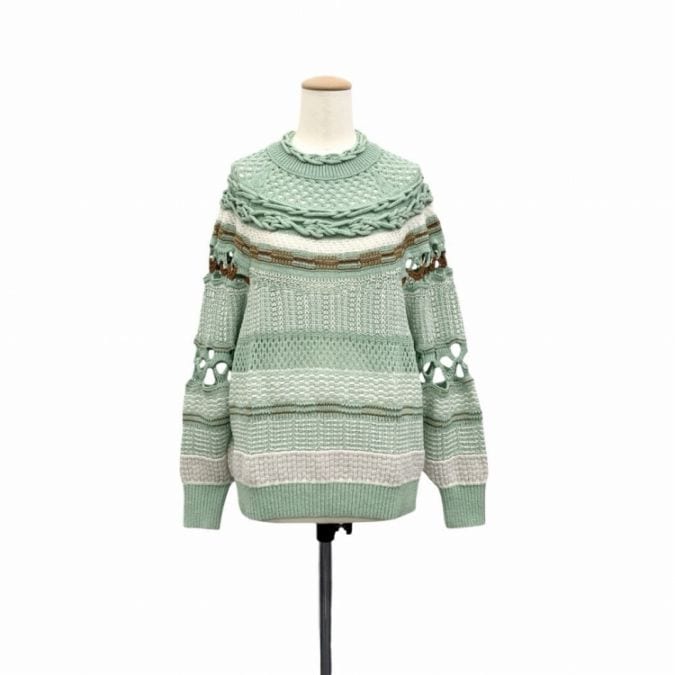 Mame Kurogouchi マメクロゴウチ Bamboo Basket Pattern Knitted Top 和紙リネン 花籠ニットトップ グリーン 1 MM23SS-KN036