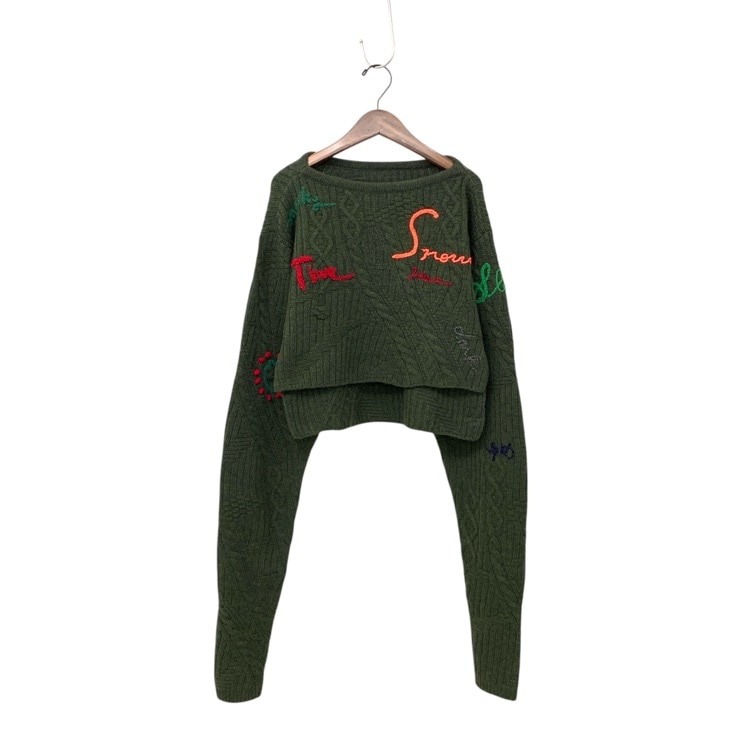 未使用品 Mame Kurogouchi マメクロゴウチ Cable Knit Loose Top with Hand Stitched Letter ゆめ ニット 刺繍 セーター 1 MM22FW-KN030