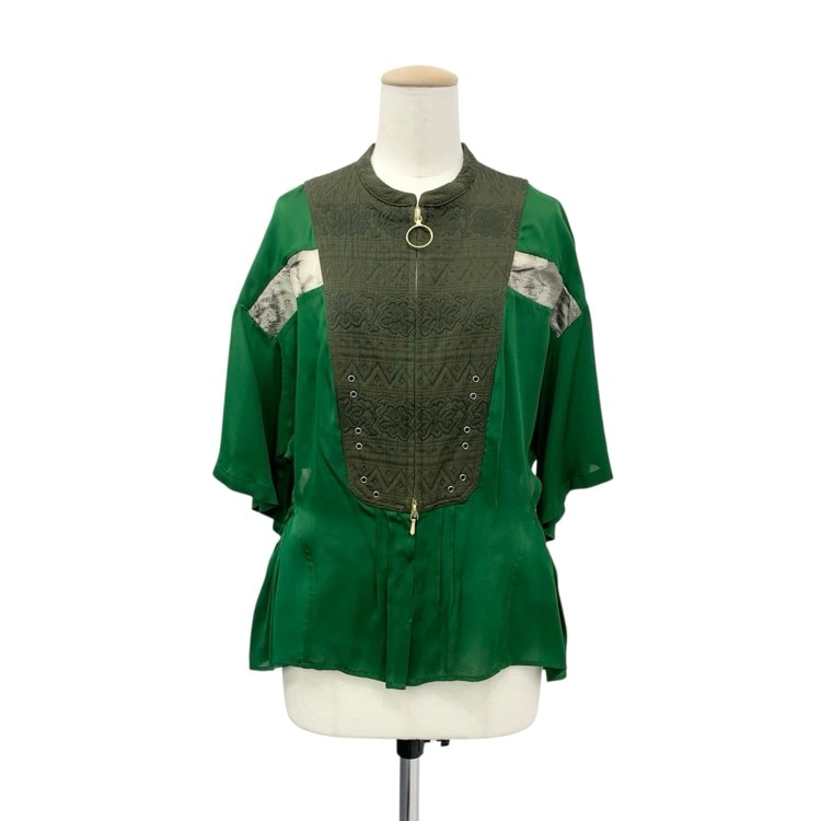AKANE UTSUNOMIYA アカネウツノミヤ フロントジップブラウス グリーン 36 SAI-FB11-2004