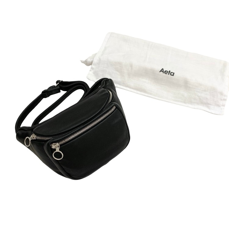 Aeta アエタ WAIST POUCH S ディアレザーウエストポーチ バッグ ブラック DA11