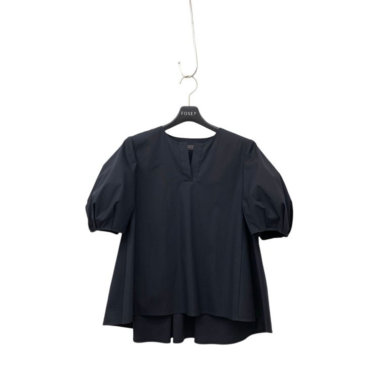 FOXEY フォクシー ブルーナトップ パフスリーブ ブラウス ミッドナイトブルー 38 42772-SBOO
