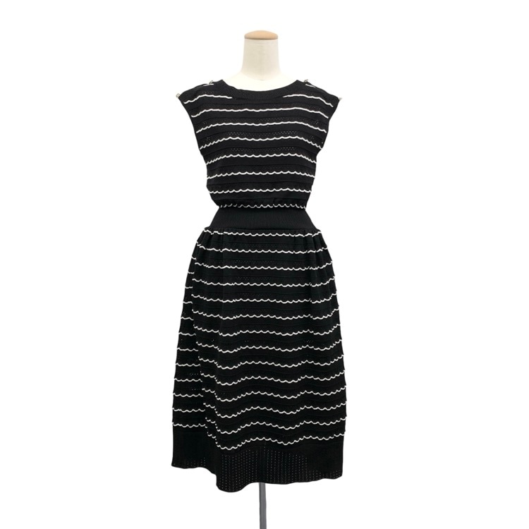 Rene ルネ パールボーダー ニット ワンピース ブラック 34 6932250