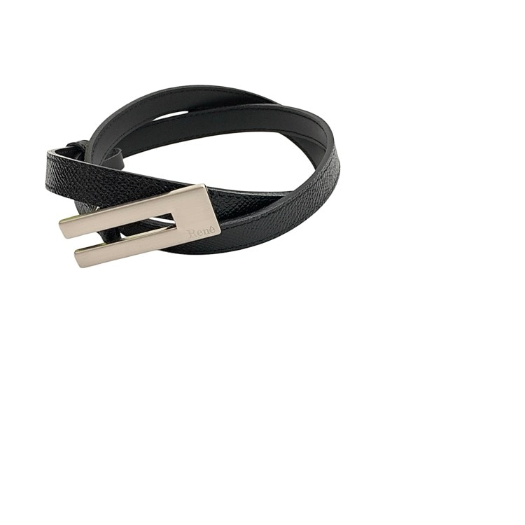Rene ルネ 型押しレザー バックル ベルト ブラック F
