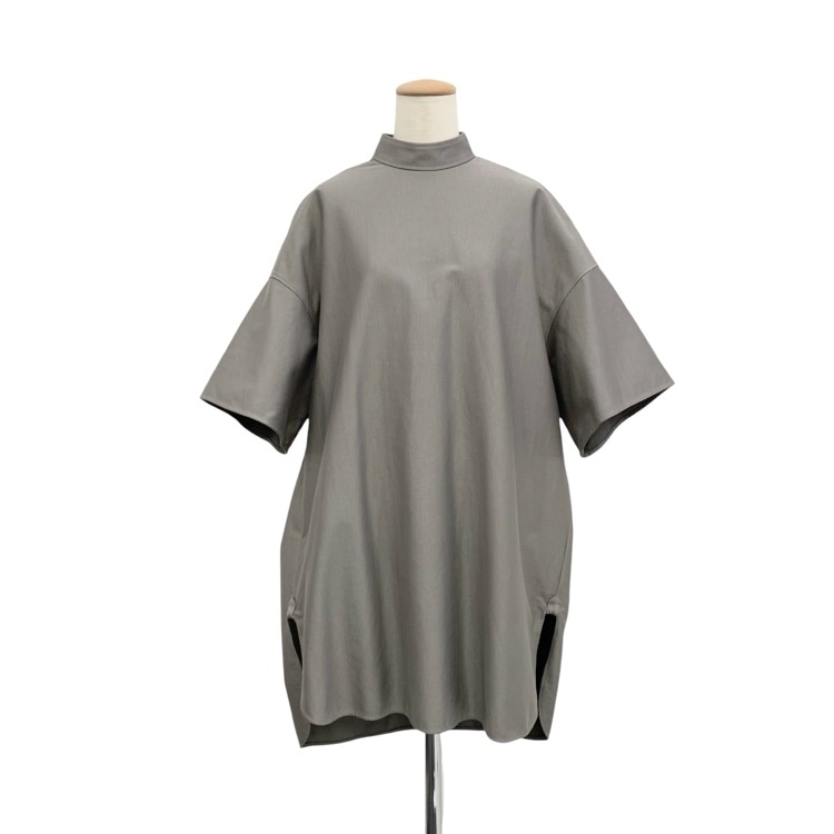 THE RERACS ザ リラクス C/NY SATIN STAND COLLAR ZIP スタンドネックブラウス グレー 36 22SS-RECS-353L