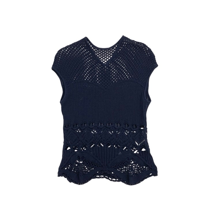 未使用品 2024SS Mame Kurogouchi マメクロゴウチ Cotton Lace Sleeveless Knitted Top コットンレースニットトップ  2 MM24SS-KN063