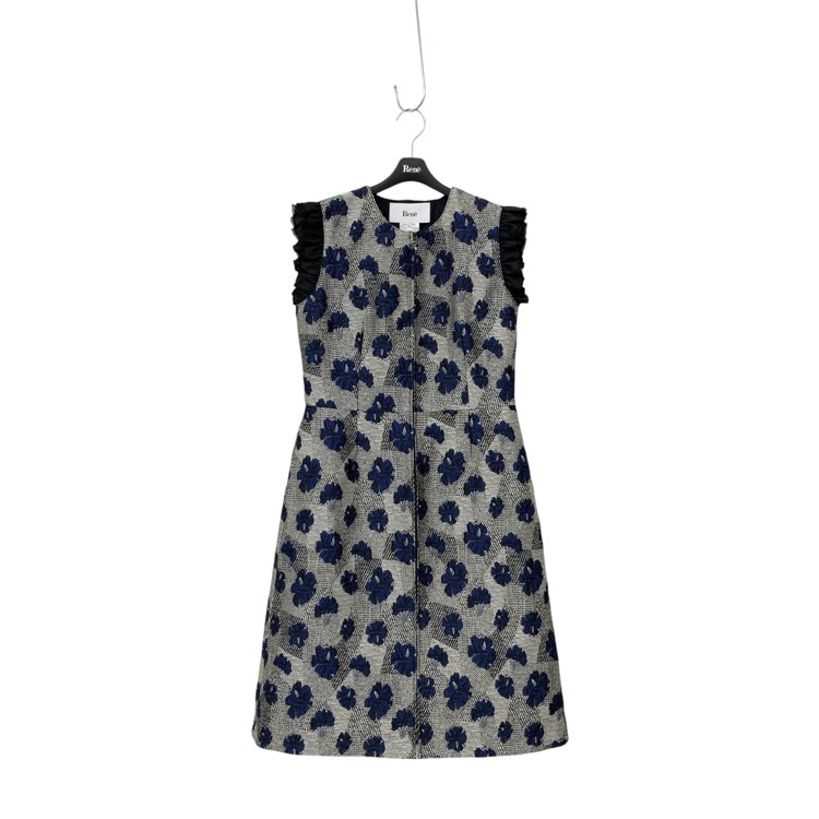 Rene ルネ フラワージャガード ワンピース 袖フリル ブルー 38 6436250