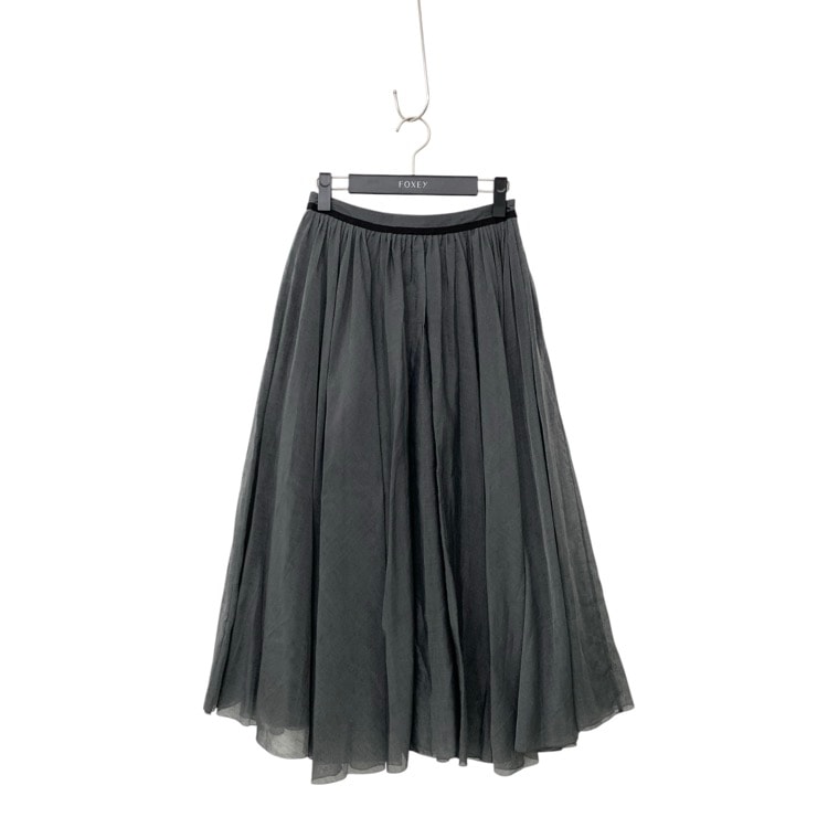 2025SS FOXEY フォクシー シアーサーキュラー スカート コットンシルク ブラックダイヤインディゴブルー 38 45410-SSOY