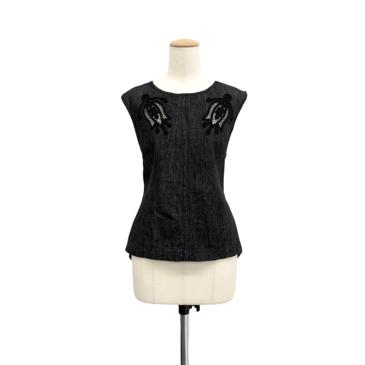 Mame Kurogouchi マメクロゴウチ Embroidered Denim Tops コード刺繍 デニムベスト ブラック 1 MM21PS-JK702
