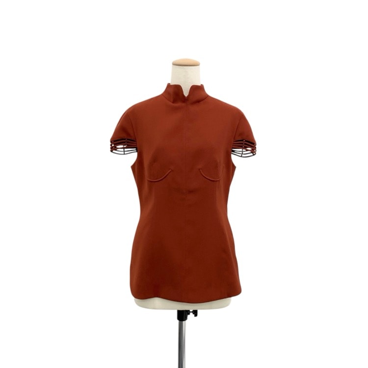 Mame Kurogouchi マメクロゴウチ Stretched Traicetate Basket Pattern Top 花籠モチーフブラウス ブラウン 2 MM23SS-SH045