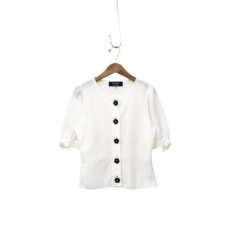M'S GRACY エムズグレイシー フラワーボタン カーディガン ホワイト 38 918317