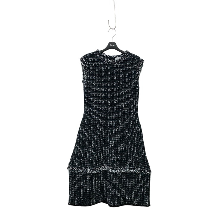 Rene ルネ ニットツイードワンピース ロゴプレート付き ラメ糸フォックス グリーン 36 6442460