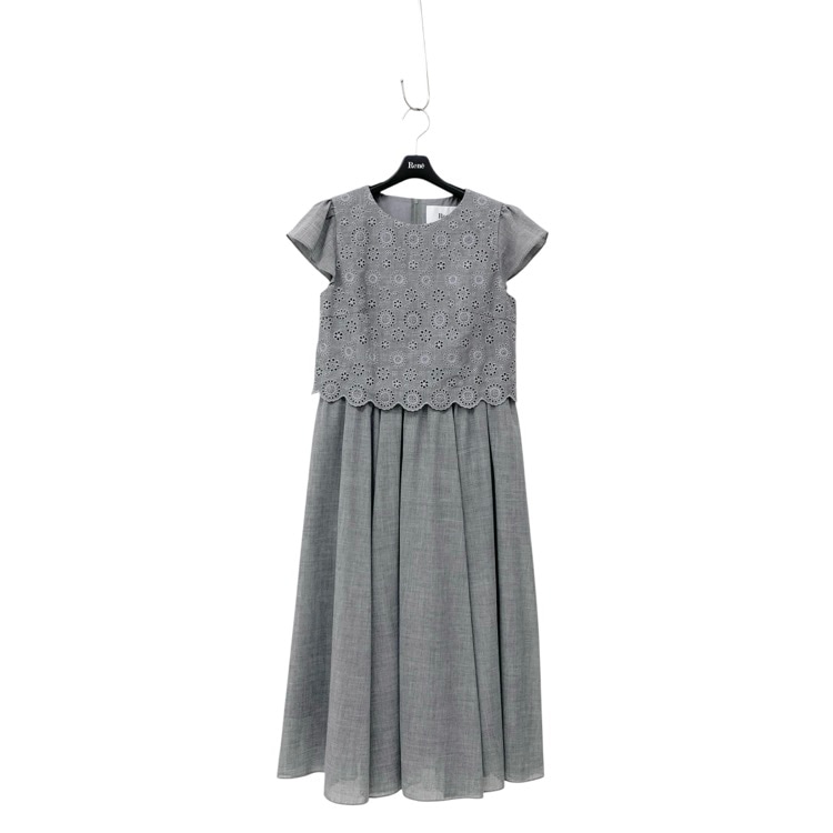 Rene ルネ カッティング刺繍コンビ ワンピース 美人百花2025年8月号掲載 グレー 36 6536130