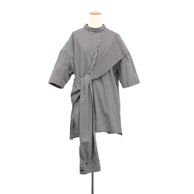 ENFOLD エンフォルド フロントリボンブラウスギンガムチェック ブラウス ブラック 38 300DS930-2730