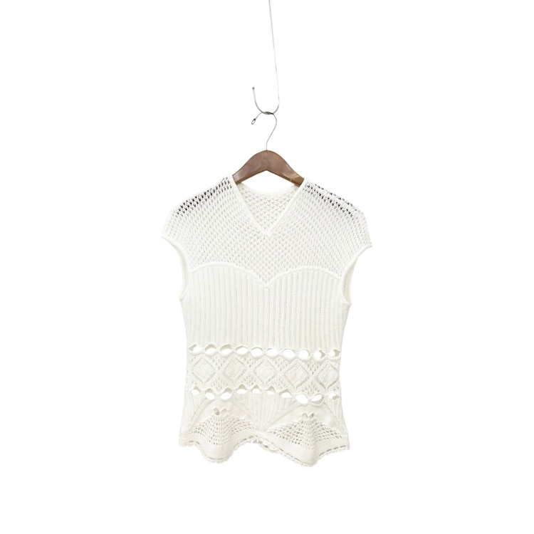 2024SS Mame Kurogouchi マメクロゴウチ Cotton Lace Sleeveless Knitted Top レースニットトップ ホワイト 2 MM24SS-KN063