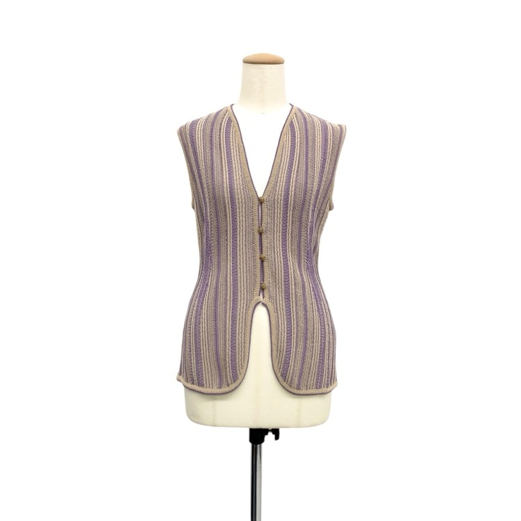未使用品 2025SS Mame Kurogouchi マメクロゴウチ Drop Jacquard Knitted Vest レーヨンコイルニットベスト ベージュ 1 MM25SS-KN035