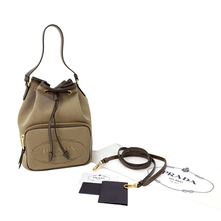 PRADA プラダ 2way ショルダー バッグ キャンバス×レザー ブラウン 1BH038