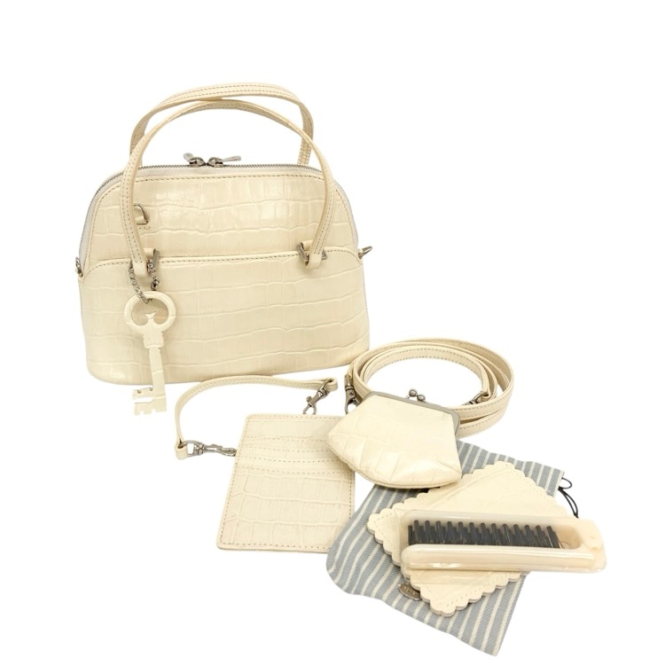 FOXEY フォクシー サクセスマカロン バッグ 2way ショルダー クロコ型押しレザー オフ ホワイト 27074