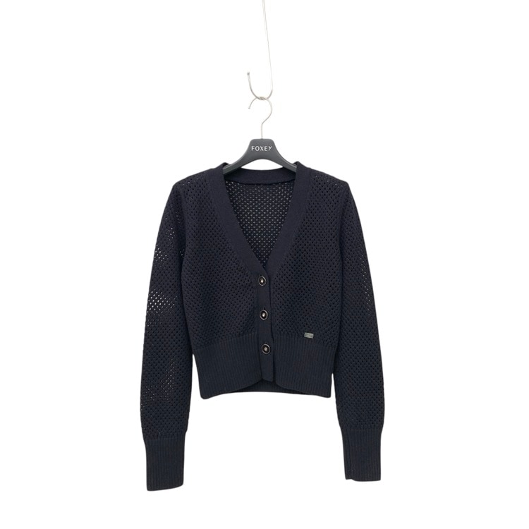 FOXEY フォクシー カーディガン エリス コットン・シルク ミッドナイトブルー 38 44408-KSJOE