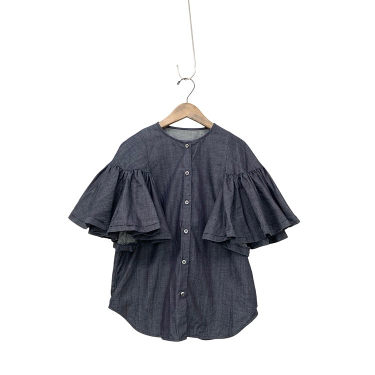 aLORS アロー Estelle jean エステルジーン デニム袖フリル ブラウス インディゴ M-L