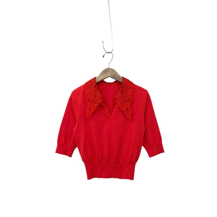 Mame Kurogouchi マメクロゴウチ Embroidery Collar Knitted Top コード刺繍襟ニットトップ 2 MM25FW-KN037