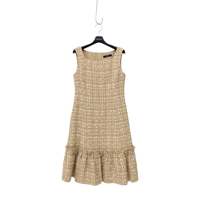 FOXEY フォクシー ツイード ドレス ワンピース ベージュ 38 39991-AOFZ