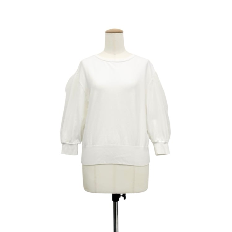 FOXEY フォクシー ニットトップ バルーン チュールスリーブ ホワイト 38 41847-KSTOF