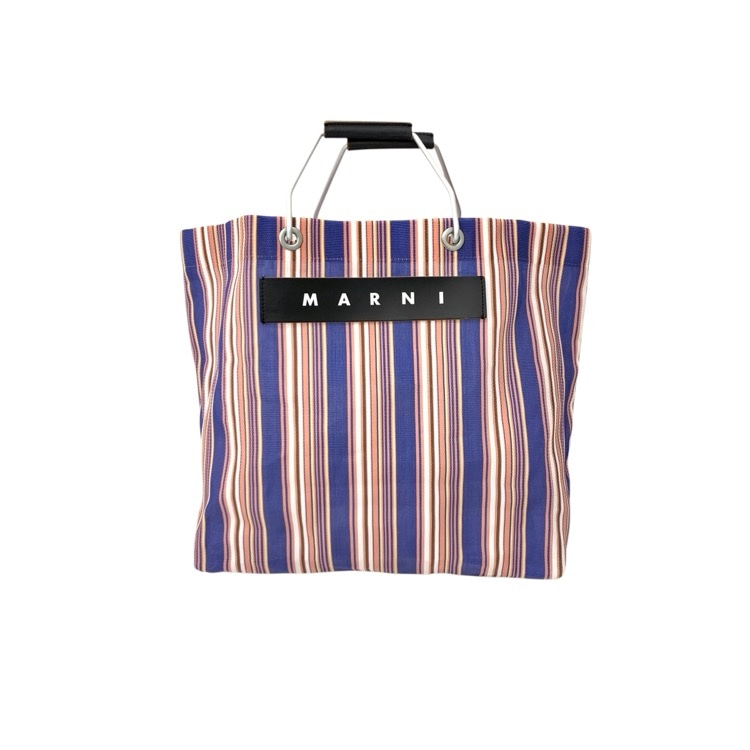 MARNI MARKET マルニ マーケット フラワーカフェ ストライプバッグ メッシュトート ブルー