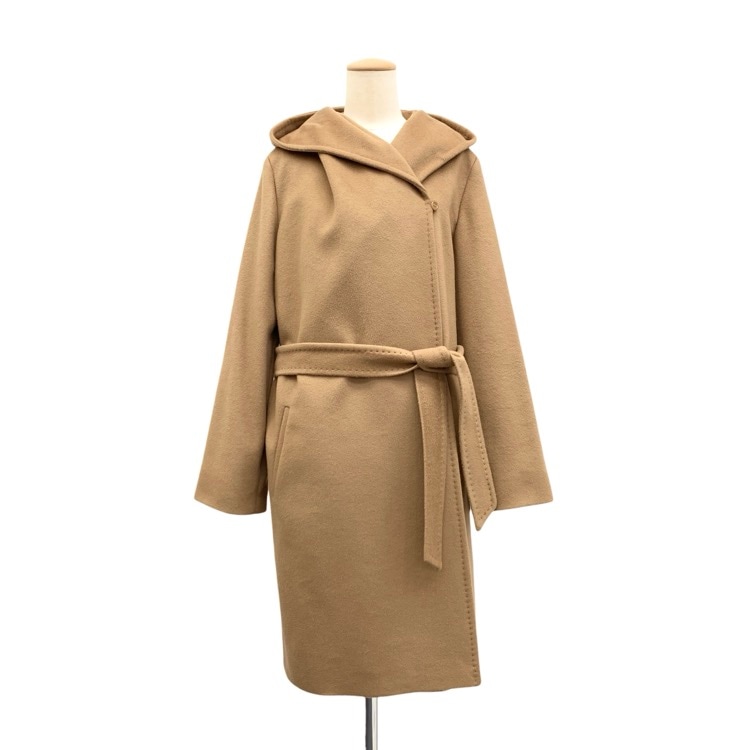 MaxMara STUDIO マックスマーラ ピュア ウール フーデット コート キャメル 40 24260162126