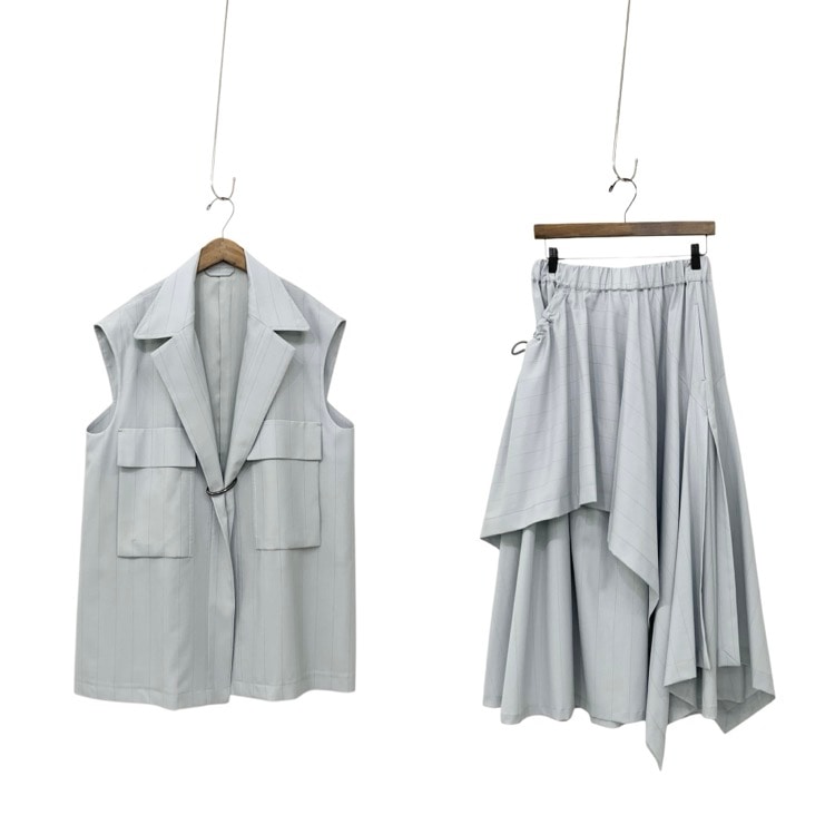 UJOH ウジョー ストライプオーバーサイズベスト&スカート ライトブルー 2 U751-V51-102/U751-S03-102