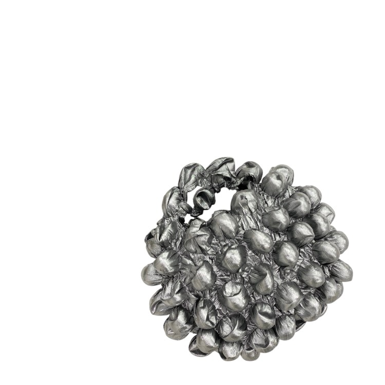 BUNZABURO ブンザブロウ 小さなポンポンの バッグ メタリック ダークシルバー