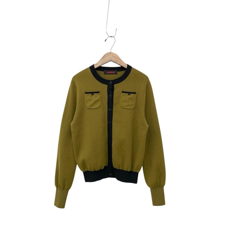 CABaN キャバン コットンカシミヤバイカラークルーネック カーディガン カーキ×ブラック F 39-02-94-02006