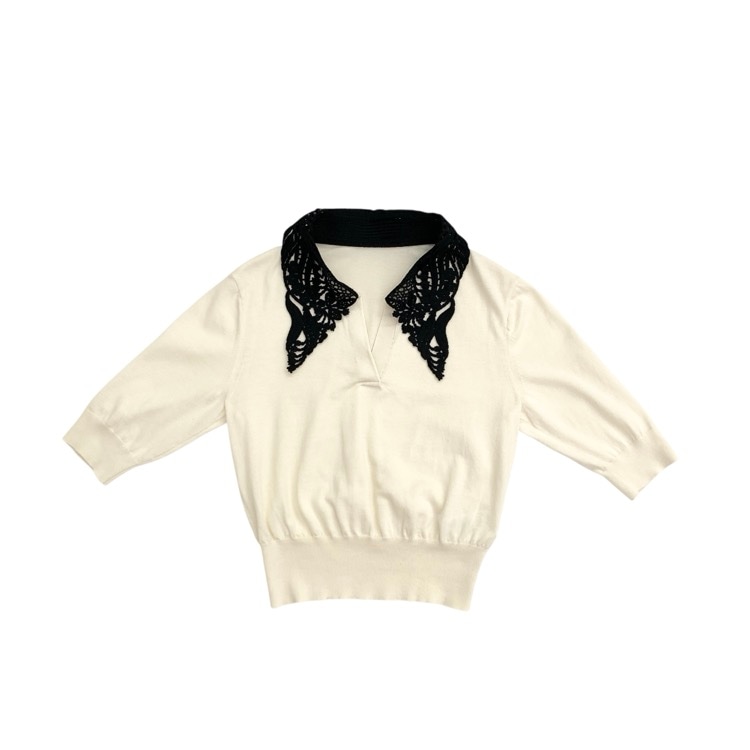 Mame Kurogouchi マメクロゴウチ Embroidery Collar Knitted Top コード刺繍襟ニットトップ 2 MM25FW-KN037