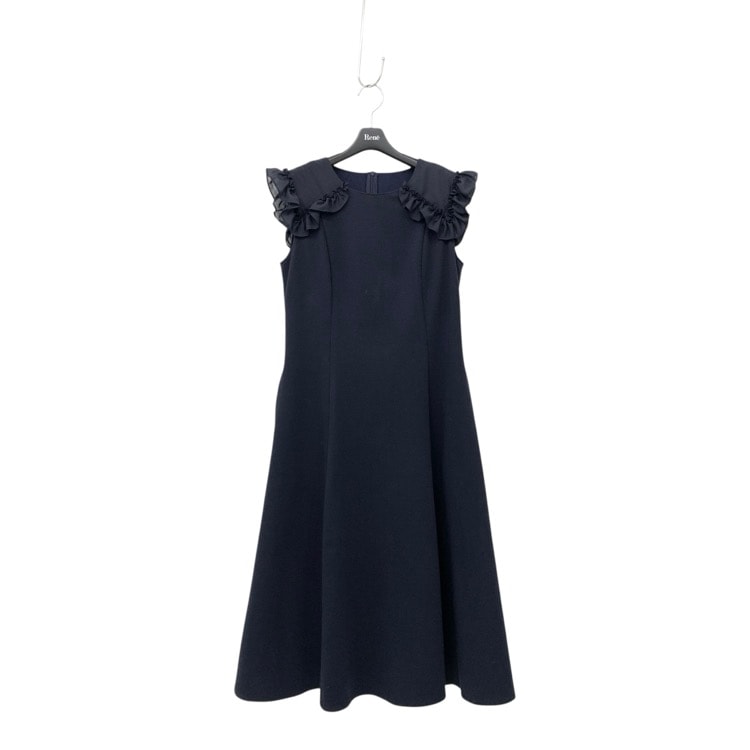 Rene ルネ ラウンドネック ワンピース フリルショルダー ネイビー 36 5427030
