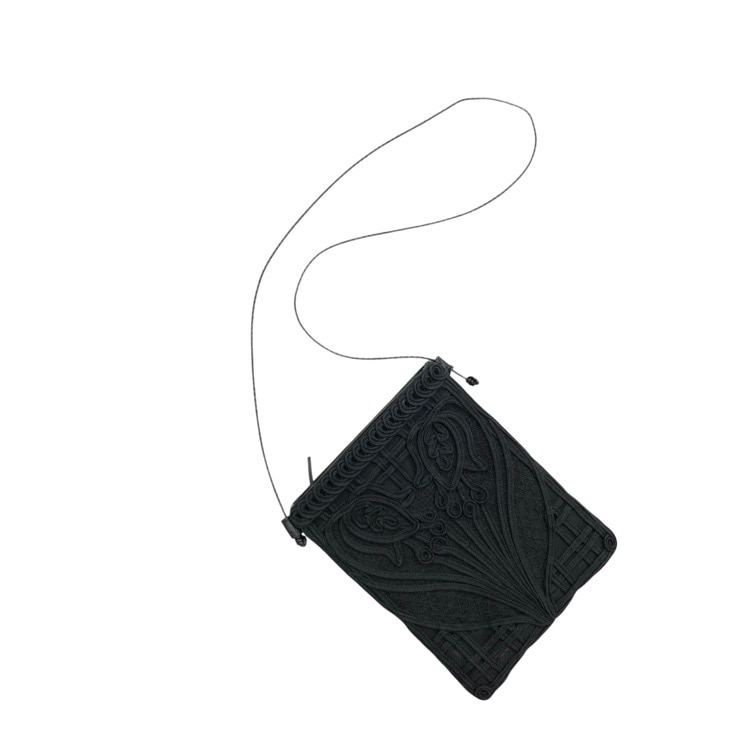 Mame Kurogouchi マメクロゴウチ Cording Embroidery Pouch With Leather Strap コード刺繍ポーチショルダー バッグ ブラック MM-AC402