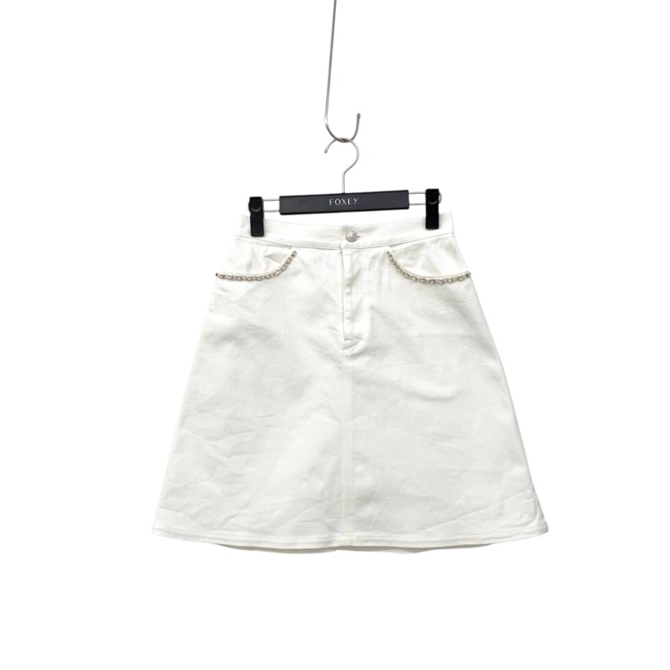FOXEY NEWYORK フォクシー ウィンストン デニムスカート ビジュー付き ホワイト 38 44227-NSSOE