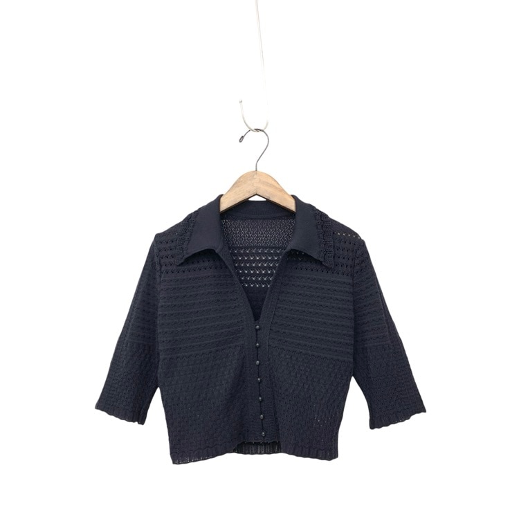 Mame Kurogouchi マメクロゴウチ Lace Knitted Top 透かしレースニットトップ セーター ネイビー 2 MM23PF-KN728