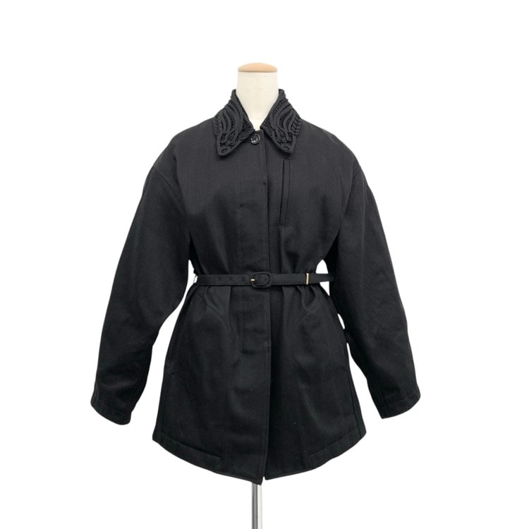 Mame Kurogouchi マメクロゴウチ Cord Embroidery Detail Denim Jacket コード刺繍襟デニム ジャケット ブラック 1 MM24FW-JK090