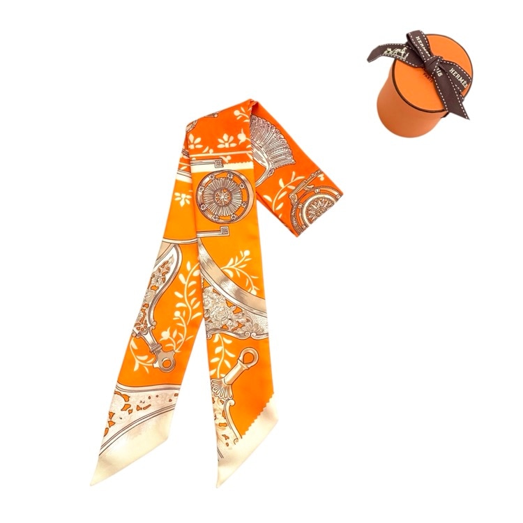 HERMES エルメス ツイリースカーフ Etriers Remix ・鐙リミックス オレンジ