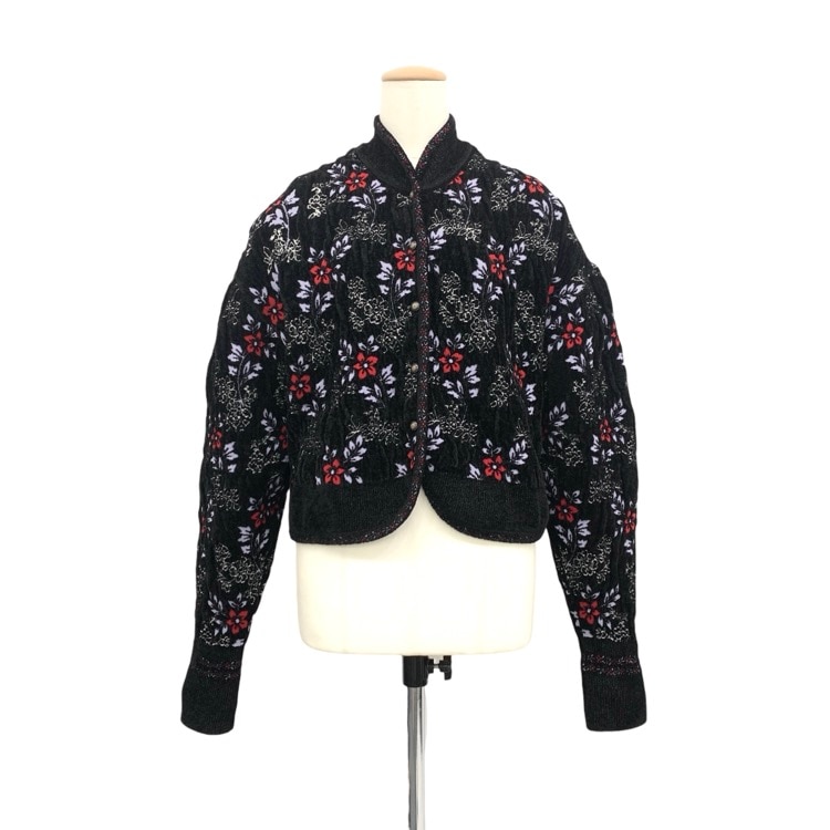 Mame Kurogouchi マメクロゴウチ Floral Motif Chenille Knited Cardigan 花柄ニット カーディガン ブラック 2 MM25FW-KN062