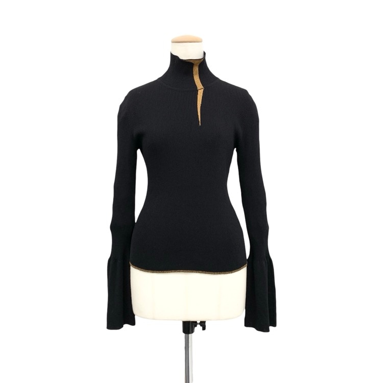 Mame Kurogouchi マメククロゴウチ Kintsugi High Neck Knitted Top 金継ぎハイネック ニット ブラック 2 MM24FW-KN078