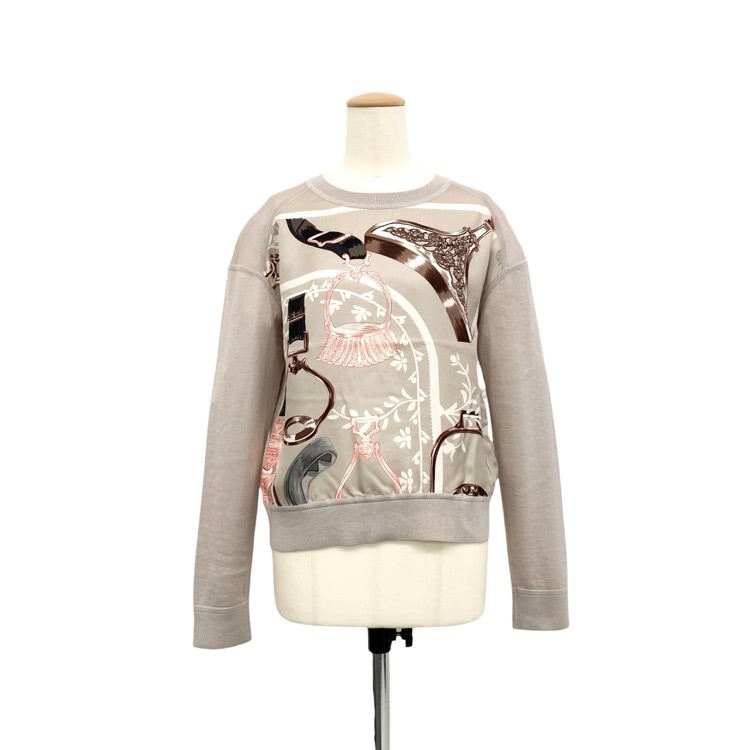 HERMES エルメス ツイルレーヌ ニット ロングスリーブ シルク・カシミヤ ベージュ 38 4B2815DD